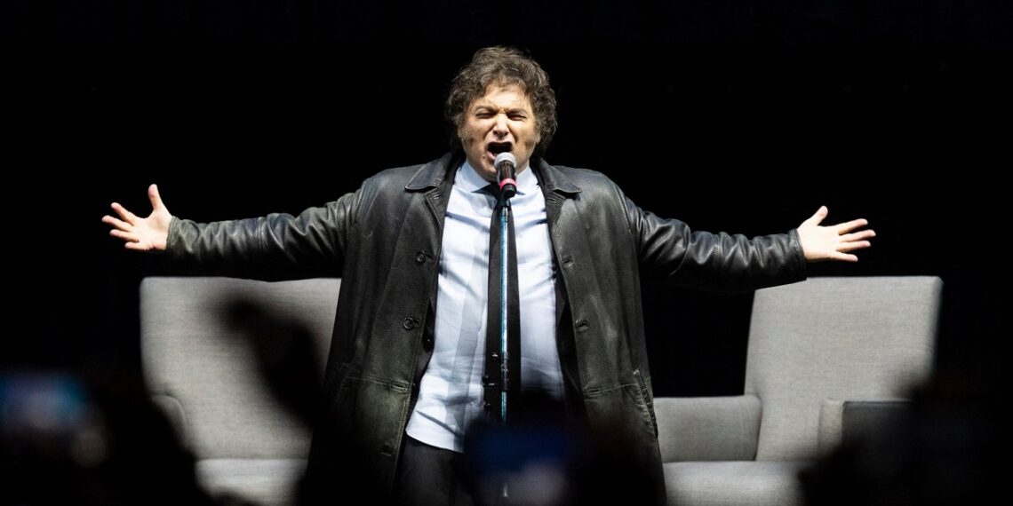 Javier Milei turns talk on new free market economics book into rock performance