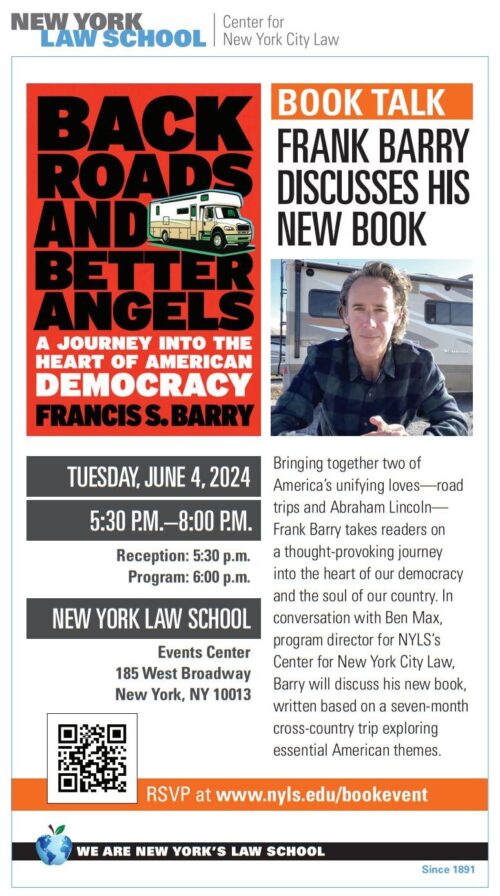 EVENT ANNOUNCEMENT: Book Talk – Frank Barry Discusses His New Book “Back Roads and Better Angels” – June 4th