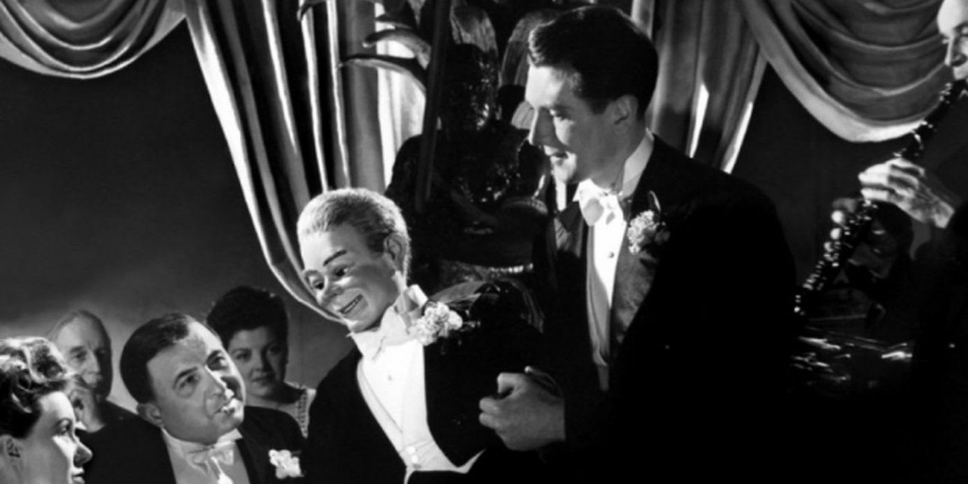 A creepy ventriloquist's dummy and his operator entertain a nightclub audience in Dead of Night