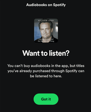 spotify pop up message