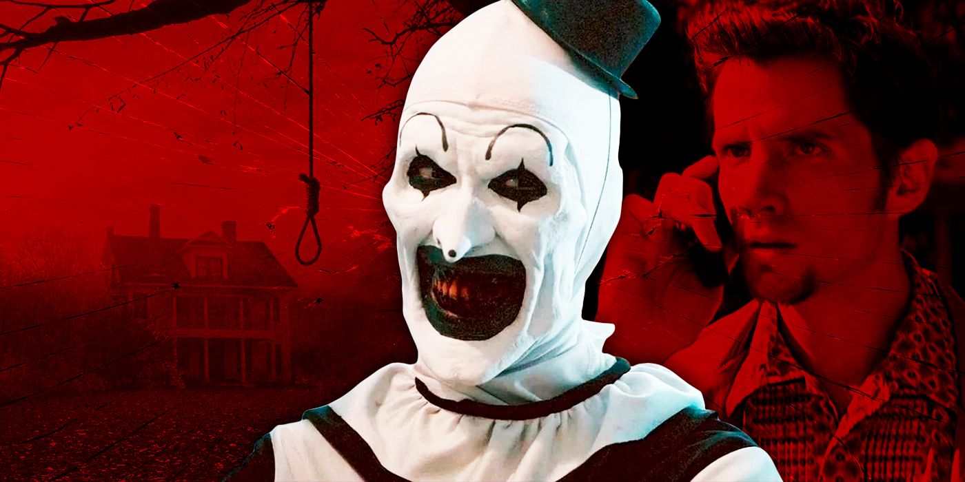 Terrifier's Art the Clown, with Randy from Scary Movie and The Conjuring House in the background