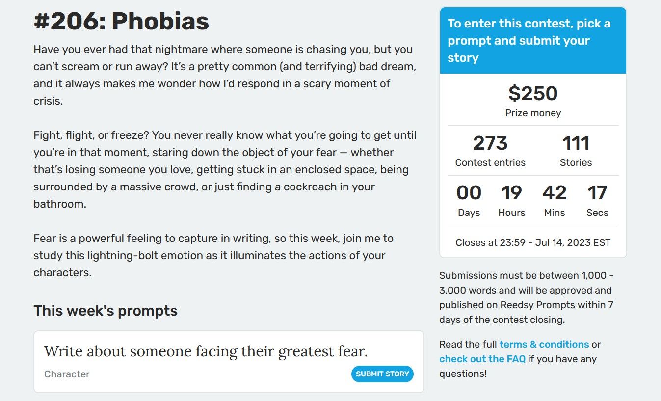 Reedsy Prompts Website With Contest Theme and Details
