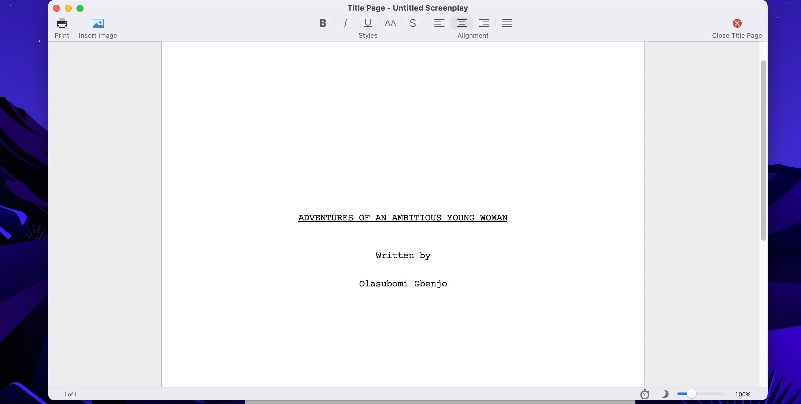 Screenshot of Final Drafts