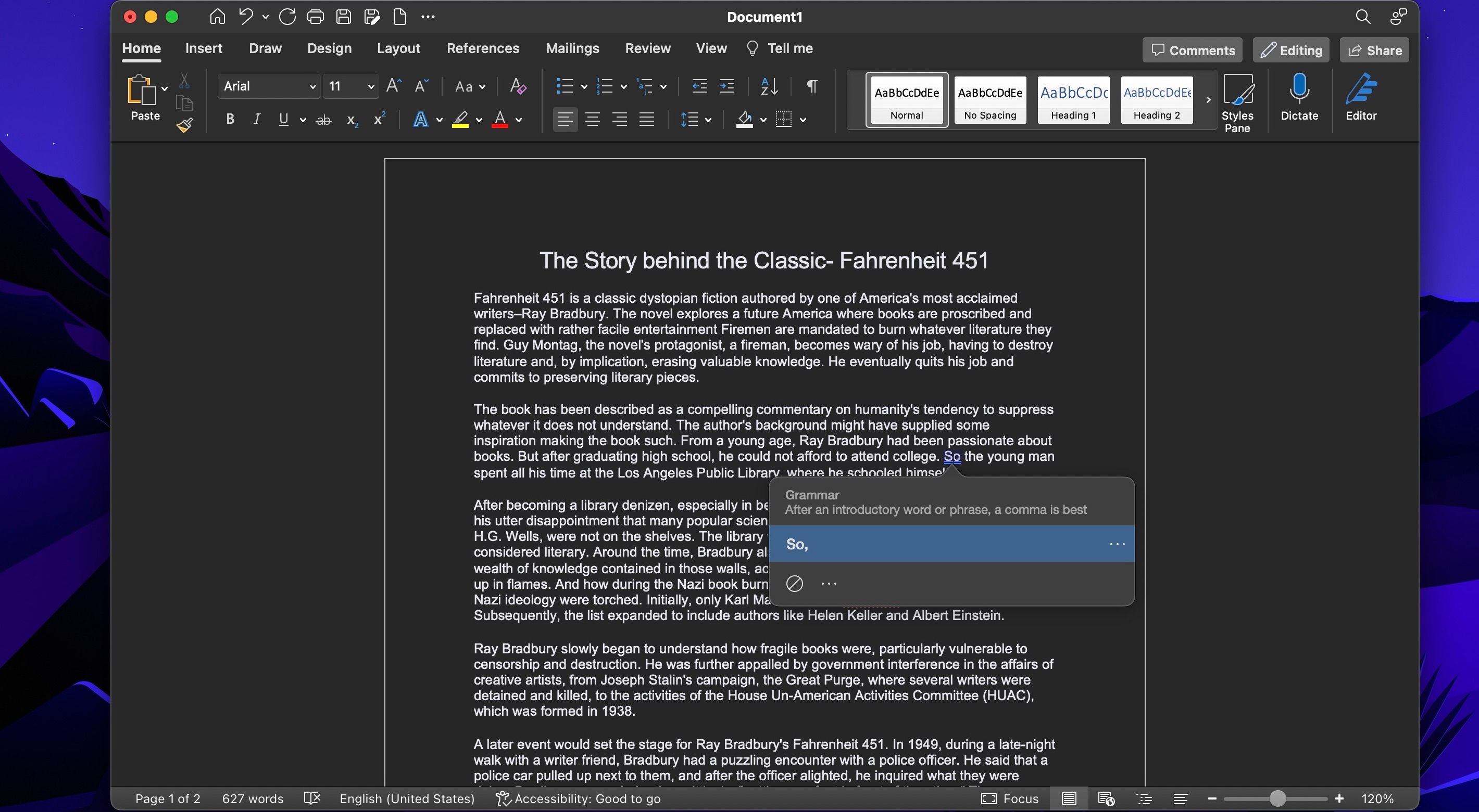 Screenshot of MS Word in Use