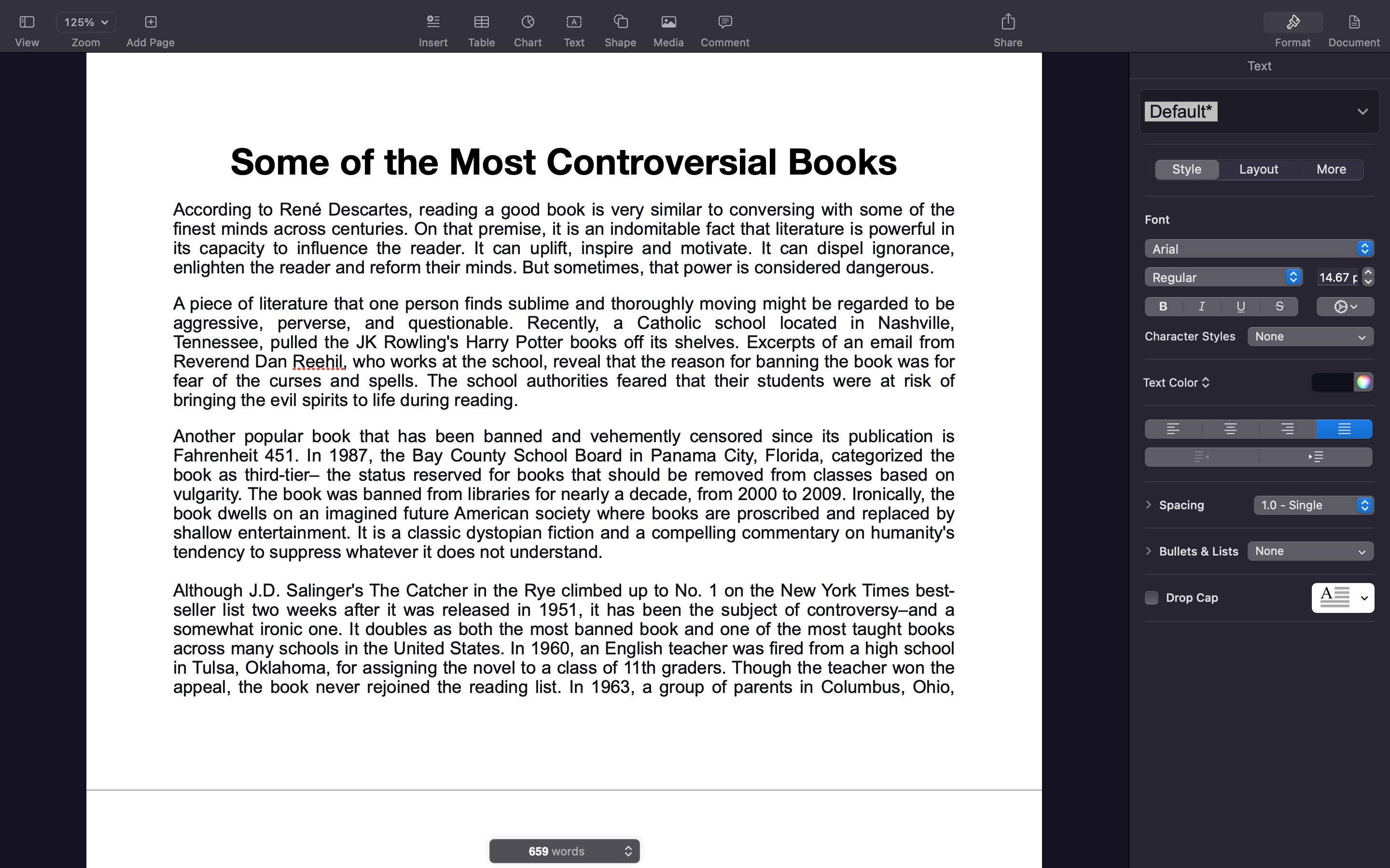 Screenshot of Pages in Use
