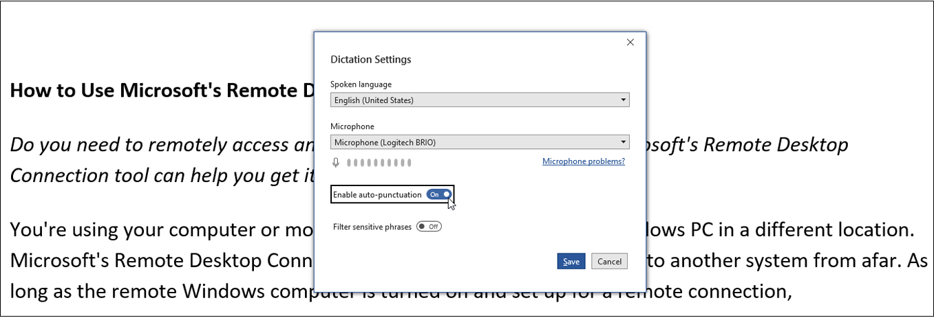 Turn on Auto Punctuation