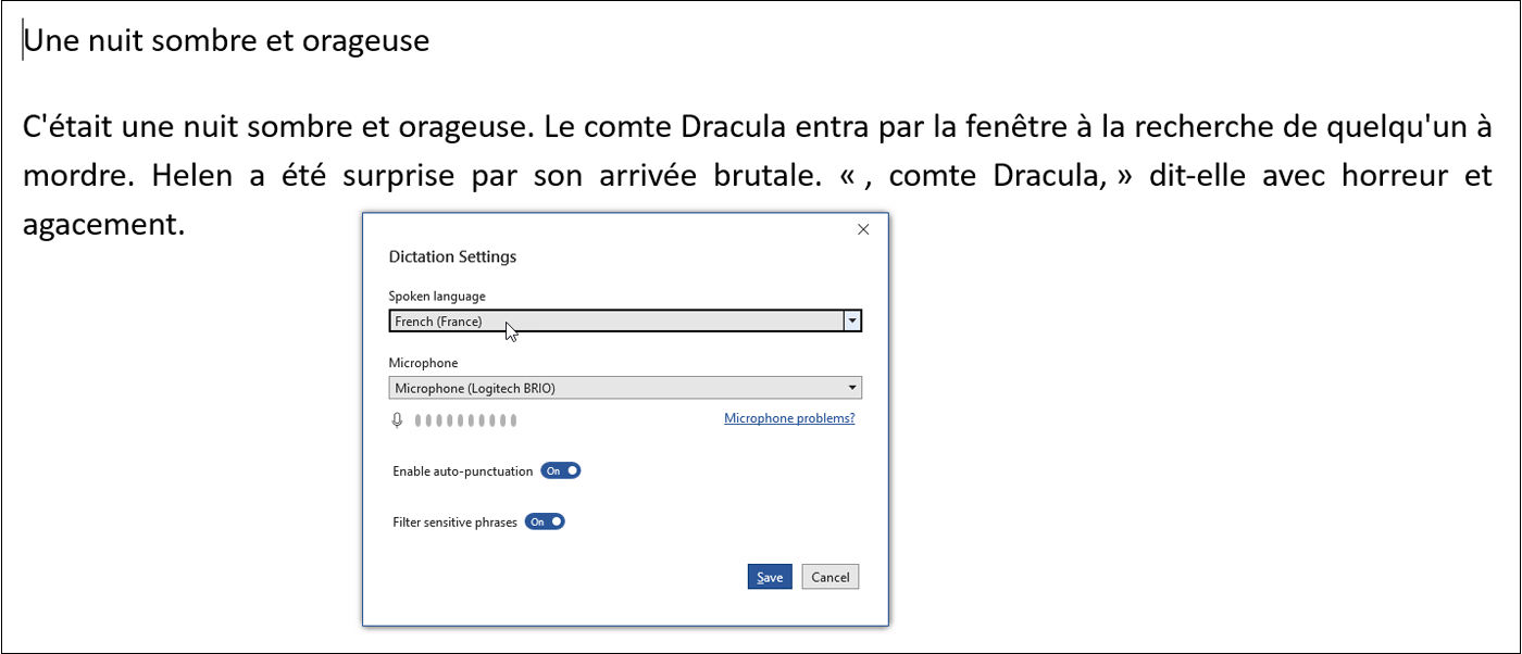 Dictate text in other languages