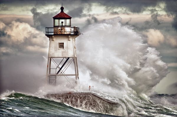 Waves on a lighthouse