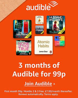 Get THREE months of Audible for just 99p with this limited-time deal! Listen to your favourite audiobooks, podcasts and more for less Get THREE months of Audible for just 99p with this limited-time deal! Listen to your favourite audiobooks, podcasts and more for less