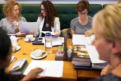 ABU DHABI, UNITED ARAB EMIRATES - - - April 13, 2016 --- The Abu Dhabi Writer's Workshop group has swelled up in size to more than 600 interested members in less than a year of being initiated. On Wednesday, April 13, 2016, some of the active participants in the group met at La Brioche in Khalifa City for the writing workshop. ( DELORES JOHNSON / The National )
ID: 20522
Reporter: Afshan Ahmed
Section: AL *** Local Caption *** DJ-130416-AL-Writers Workshop-20522-006.jpg