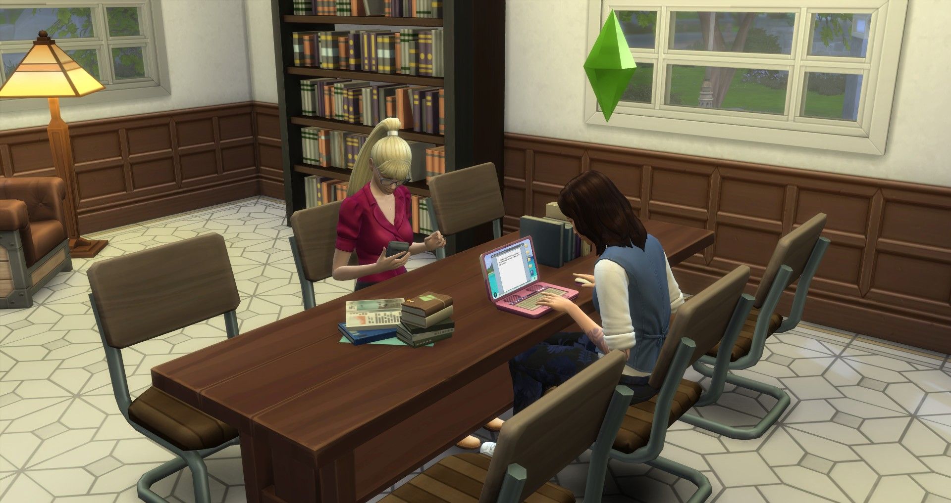 a sim at the library surrounded by clutter writing a paper the sims 4 writing