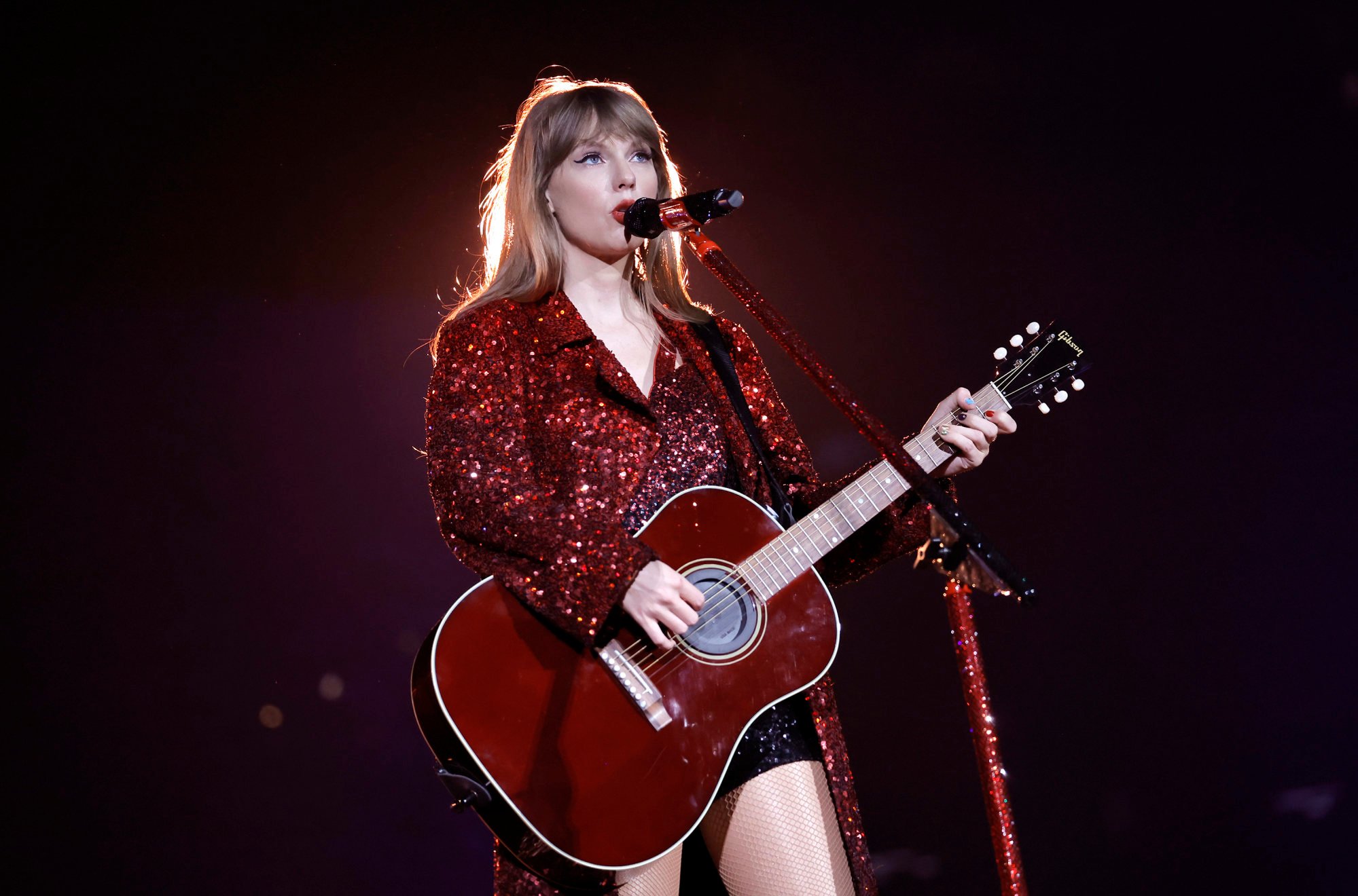Taylor Swift performing on a stop of her The Eras Tour in 2023. Photo: Getty Images
