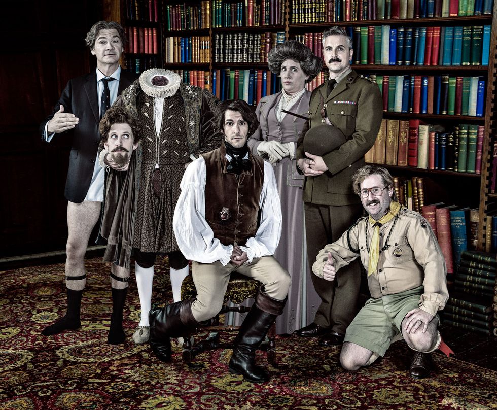 ghosts, from left to right, pat, jim howick, the captain, ben willbond, lady button, martha howe douglas, thomas thorne, mathew baynton, headless john laurence rickard, julian, simon farnaby