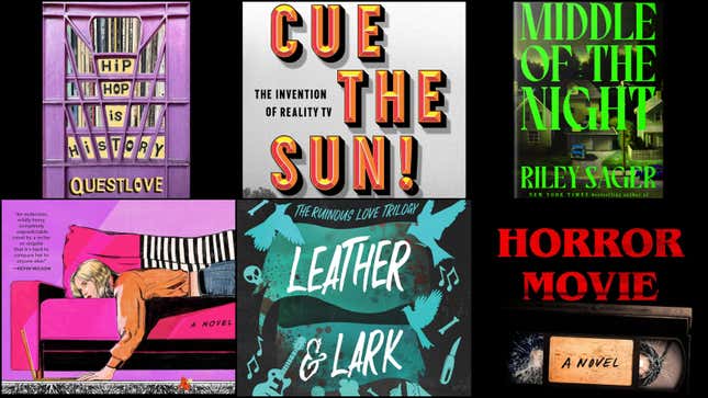 Clockwise from top left: Hip-Hop Is History (AUWA), Cue The Sun! (Random House), Middle Of The Night (Dutton), Horror Move: A Novel (William Morrow), Leather & Lark (Zando), Margo’s Got Money Troubles (William Morrow)