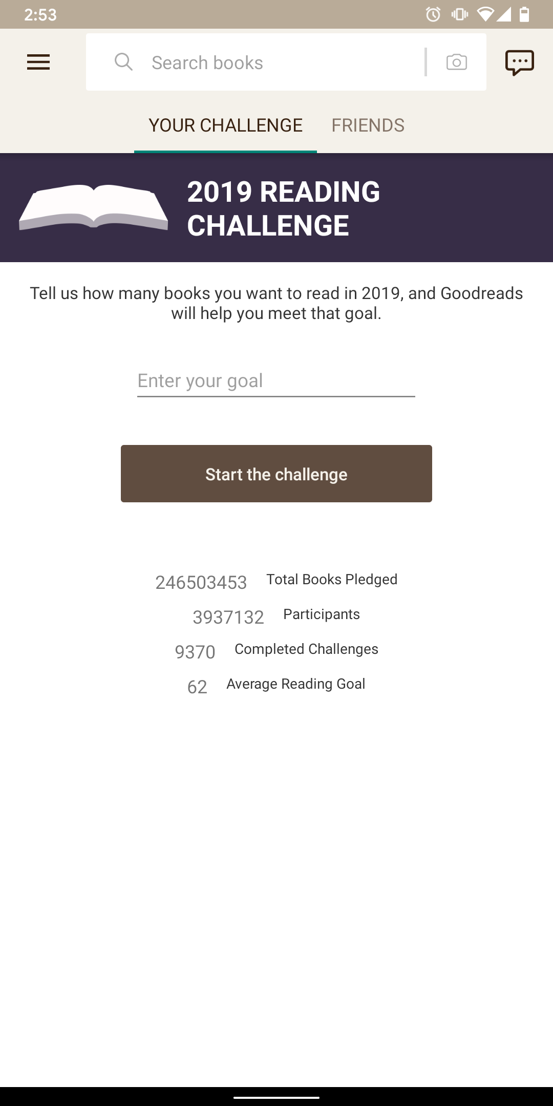 Goodreads challenges on Android app