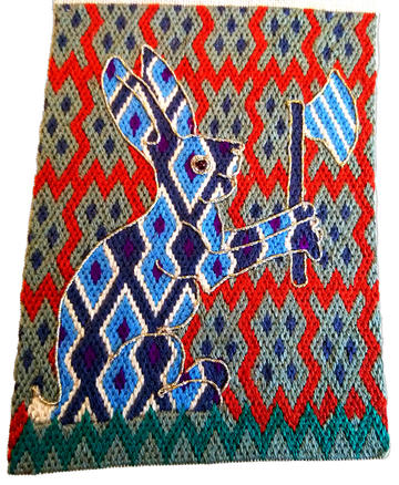 Pyschedelic medieval bunny embroidery design showing German brick stitchwork Pyschedelic medieval bunny embroidery design showing German brick stitchwork