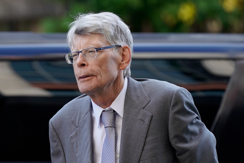 Author Stephen King arrives at federal court before testifying for the Department of Justice as it bids to block the proposed merger of two of the world's biggest publishers, Penguin Random House and Simon & Schuster, Tuesday, Aug. 2, 2022, in Washington. (AP Photo/Patrick Semansky)