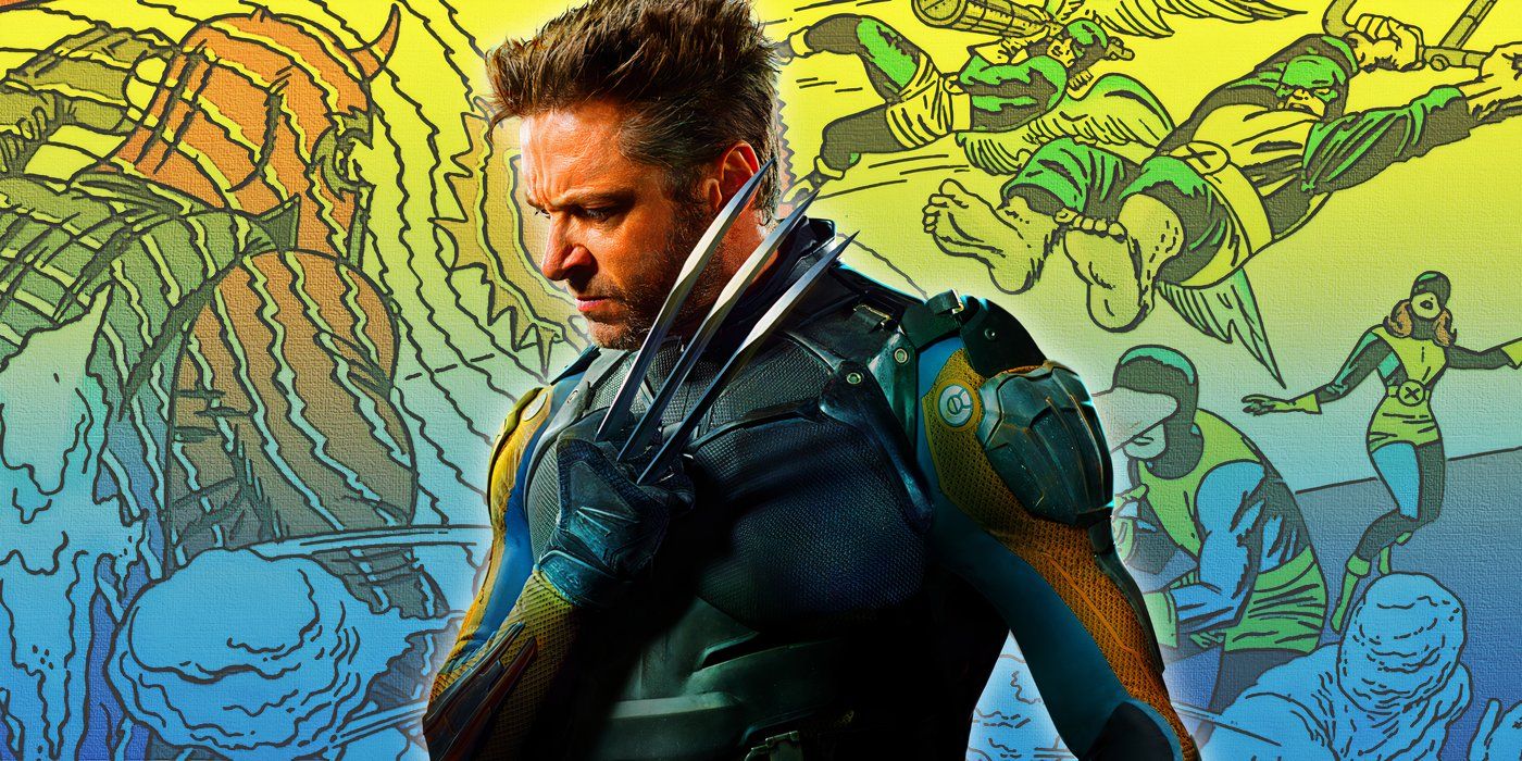 Hugh Jackman as Wolverine with the X-Men's comic debut in the background