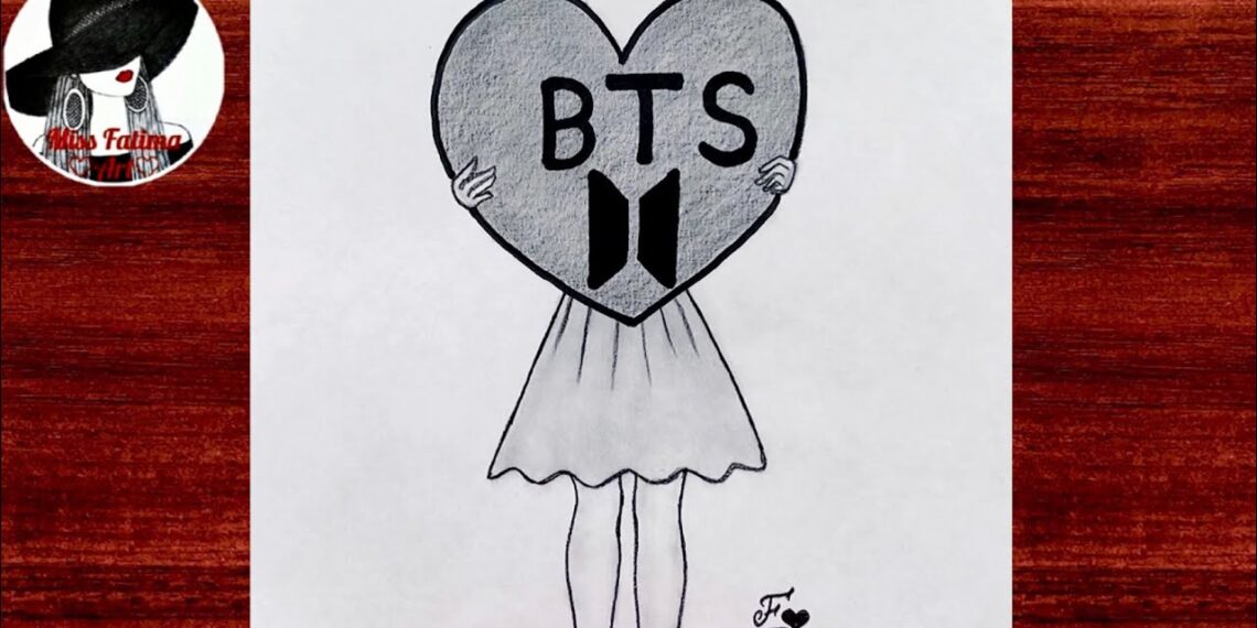 Easy BTS drawing || How to draw a girl with BTS heart | BTS girl drawing