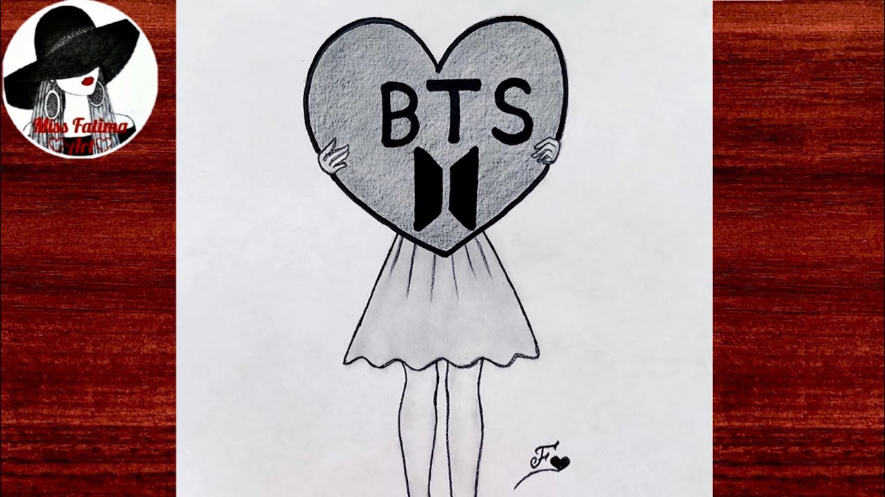 Easy BTS drawing || How to draw a girl with BTS heart | BTS girl drawing Easy BTS drawing || How to draw a girl with BTS heart | BTS girl drawing
