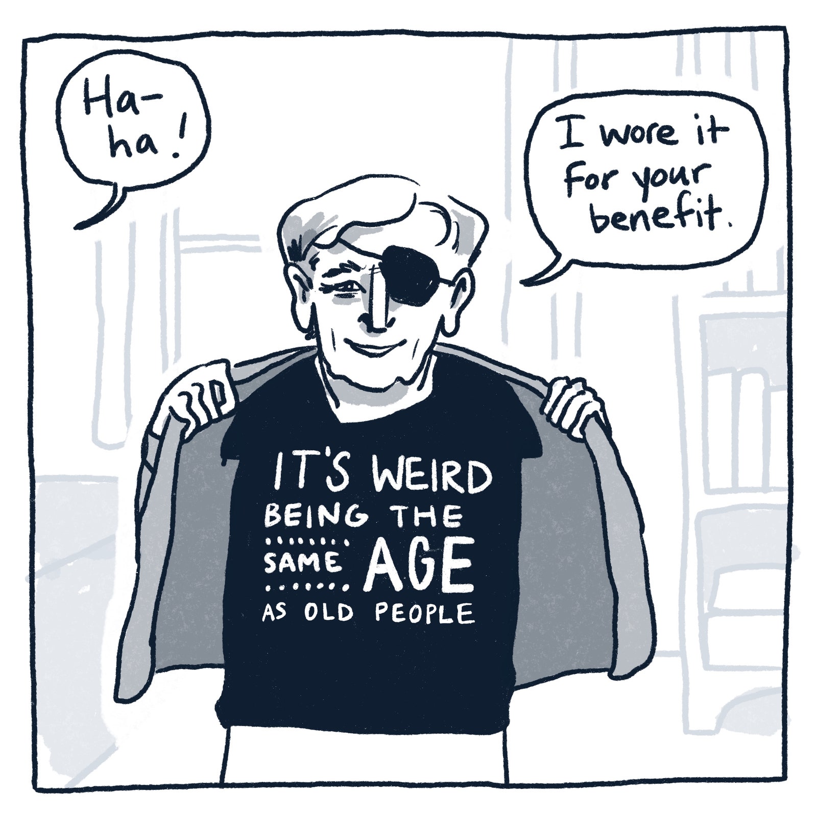 Mort showing off his tshirt.