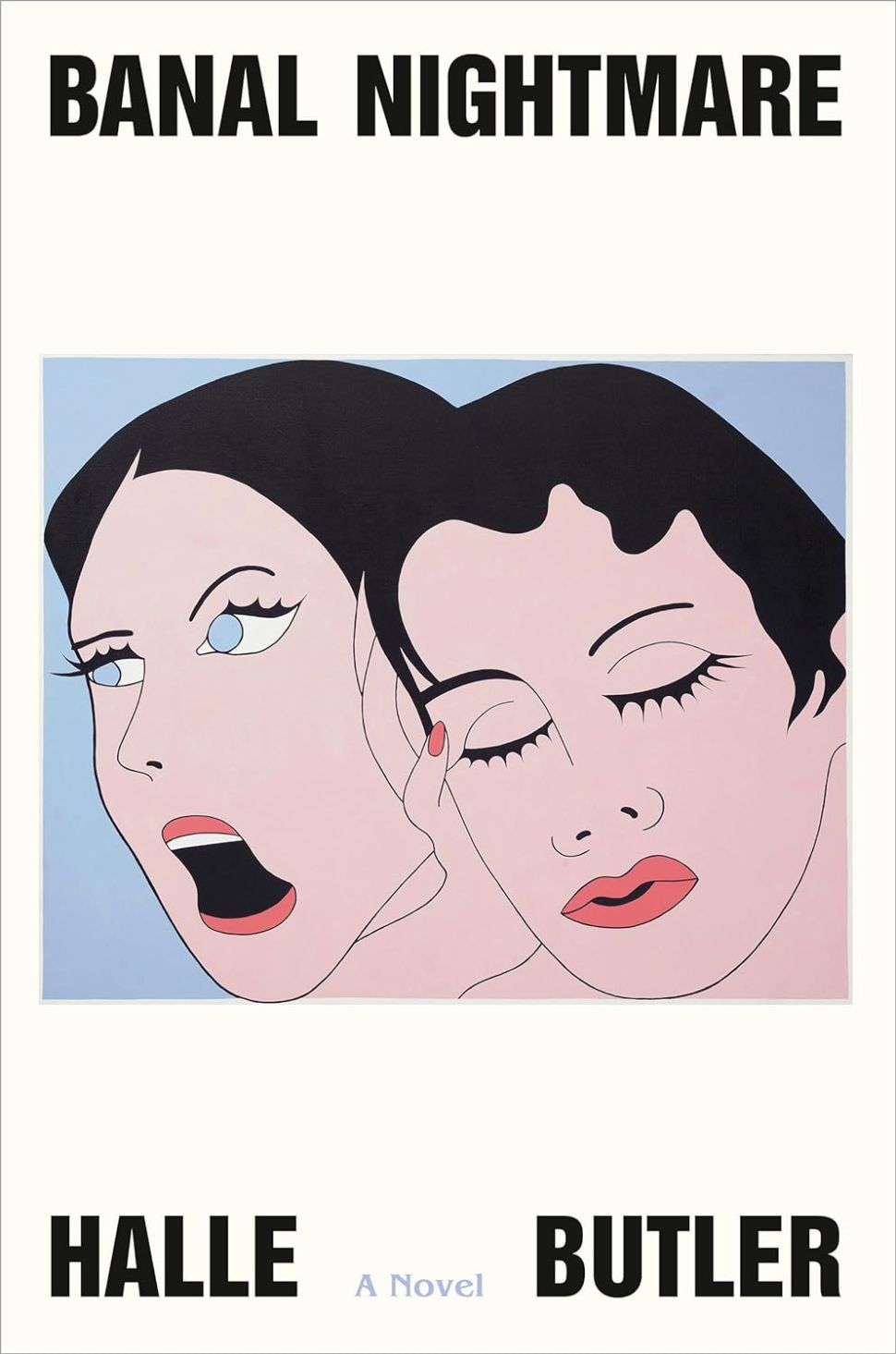 A book cover featuring two cartoon faces, one with eyes and mouth closed and one apparently screaming