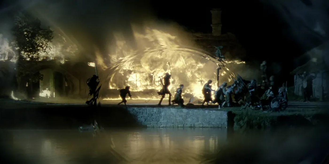 Frodo witnessing the Scouring of the Shire in Galadriel's mirror in Peter Jackson's Fellowship of the Ring.
