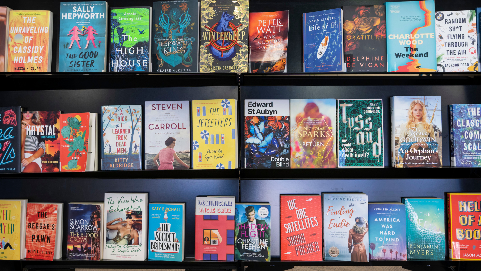 Books on shelves in a bookstore