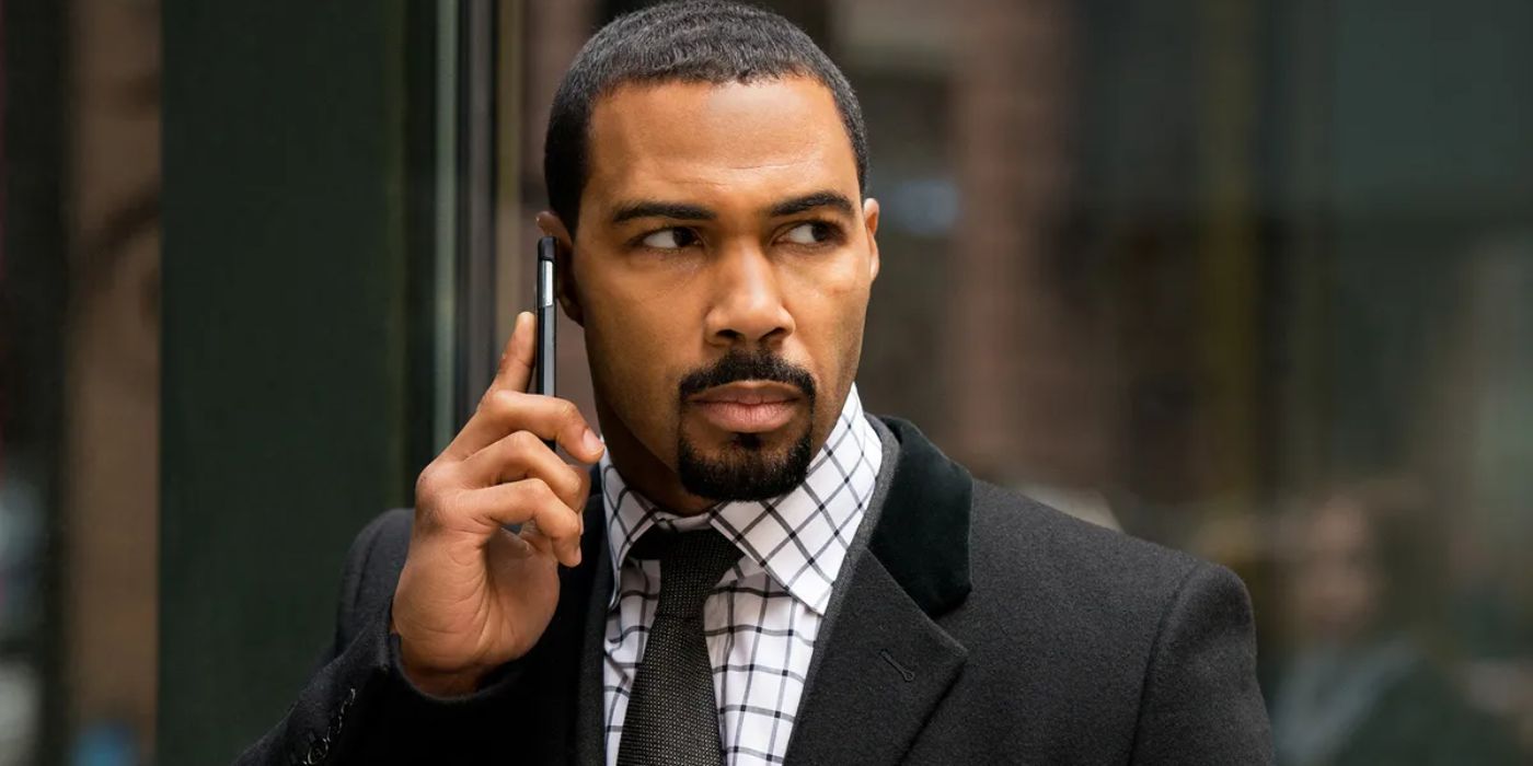 Omari Hardwick as Ghost with a cellphone to his ear in Power