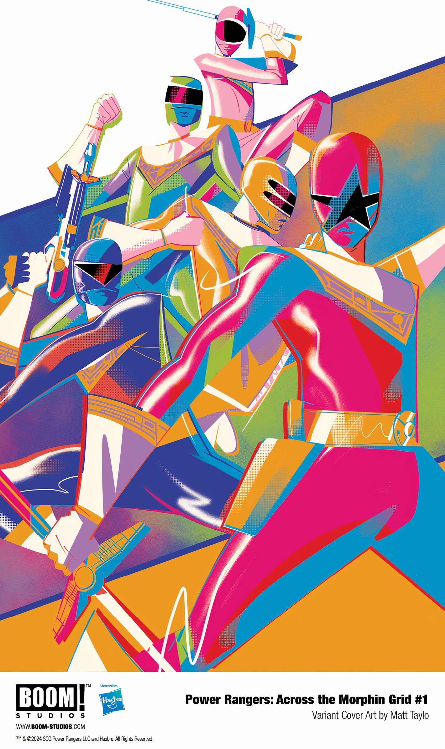 Power Rangers Across the Morphin Grid #1 variant cover, featuring stylized portrait of group of Rangers