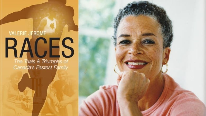 A book cover of a silhouette of a man running. A woman with short, greying hair smiles at the camera.