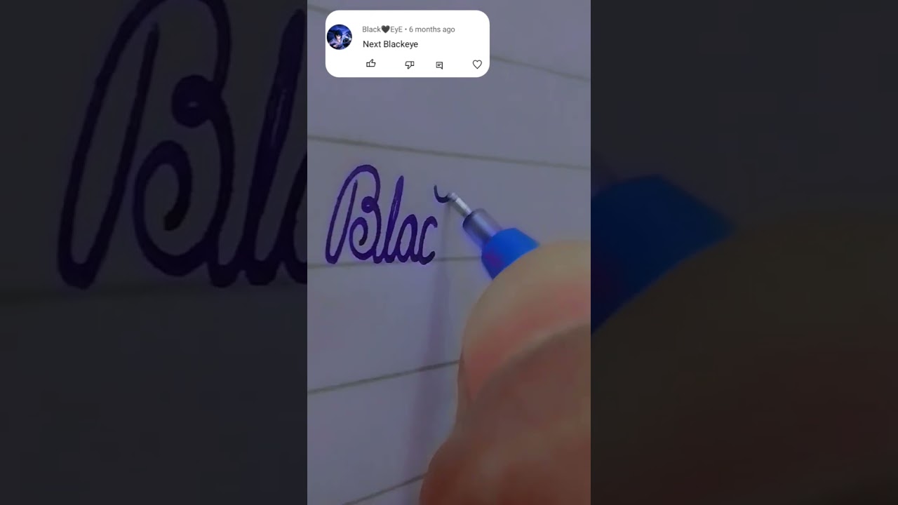 Write Black eye with blue gel pen #ytshorts #cursive #bts #shorts