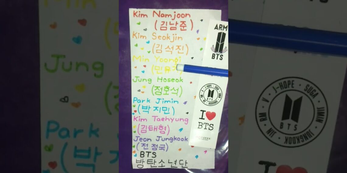 How to write BTS names in korean language 💜#rm#jin#suga#j-hope#jimin#V#jk#bts#korean#language#shorts