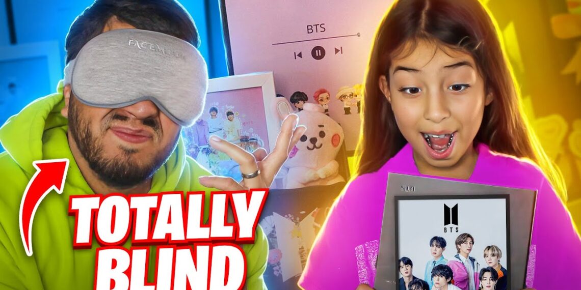 Dad and daughter open BTS Army gifts blind folded. Guess the BTS Gift (Family Reactions)