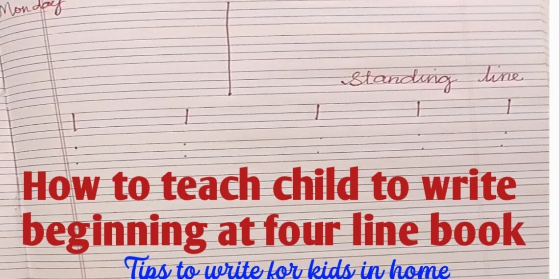 How to teach kids to write alphabets/strokes in four line book at beginning.. teach to write easily