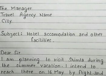 Write a letter to travel agency requesting them to book you a room in five star hotel | Handwriting