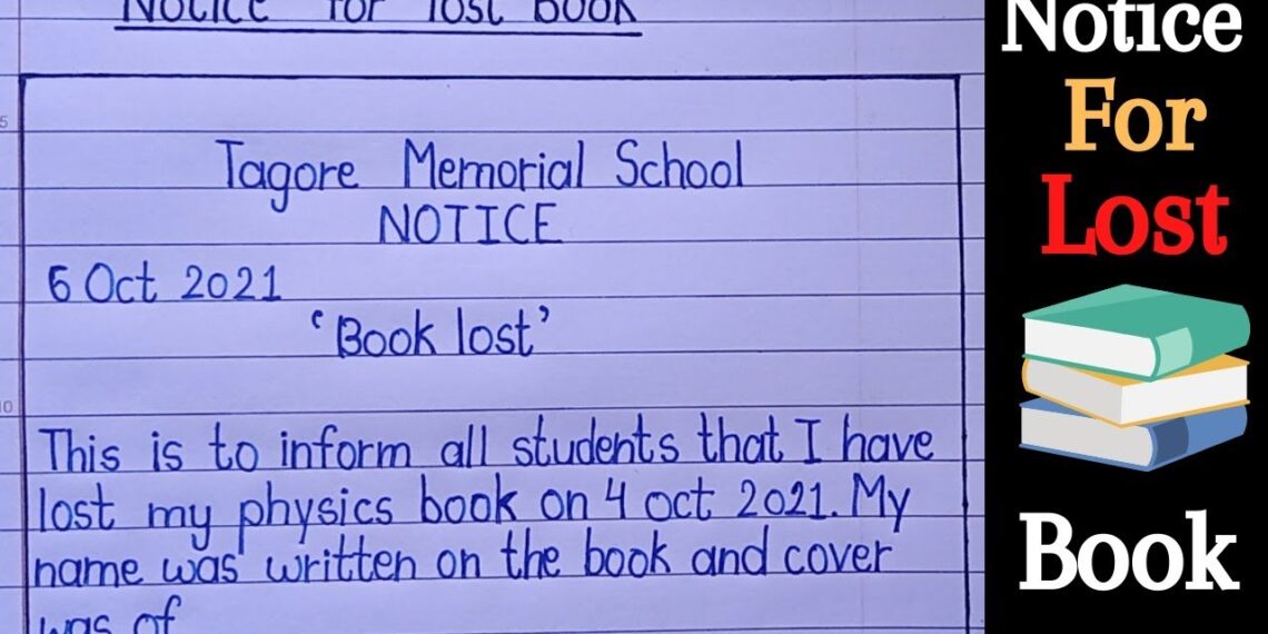 notice for lost book/write a notice for lost book/lost notice/notice writing.
