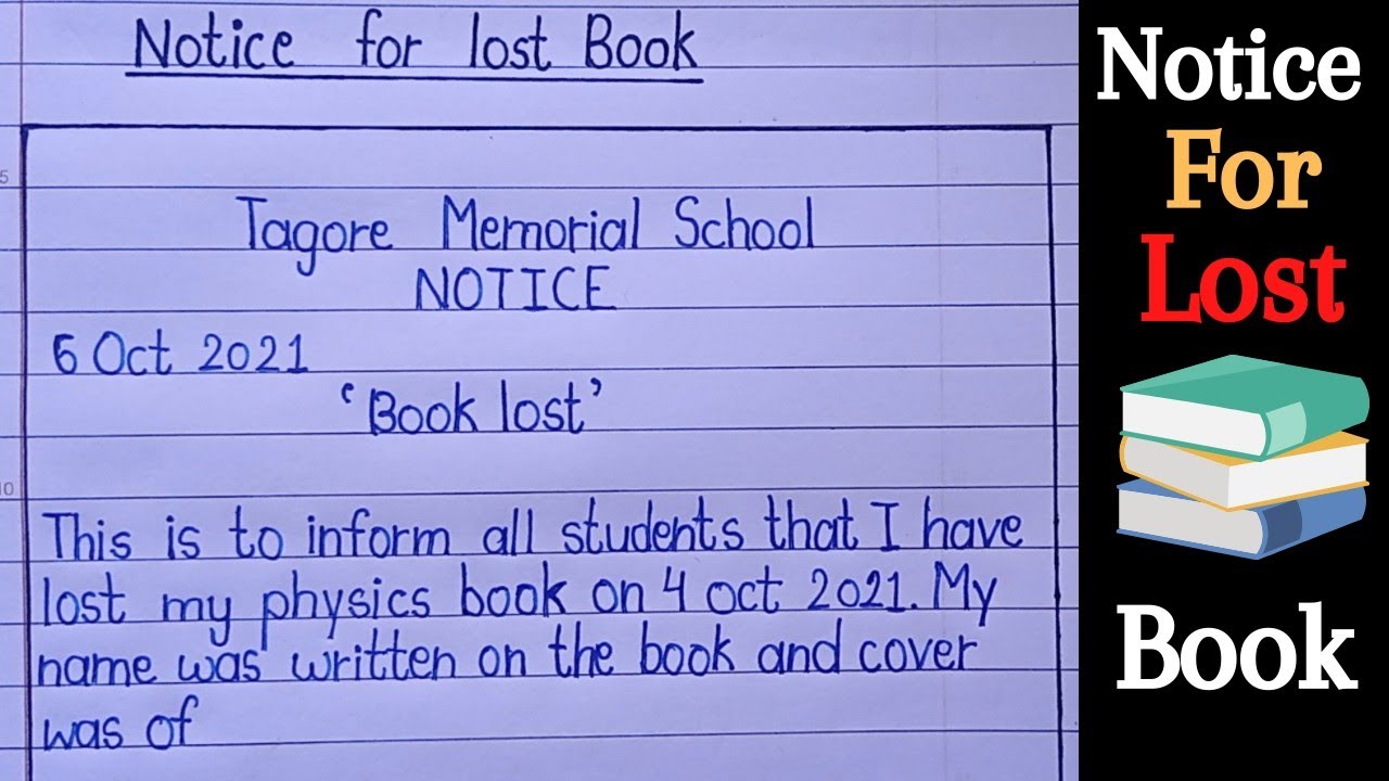 notice for lost book/write a notice for lost book/lost notice/notice writing.