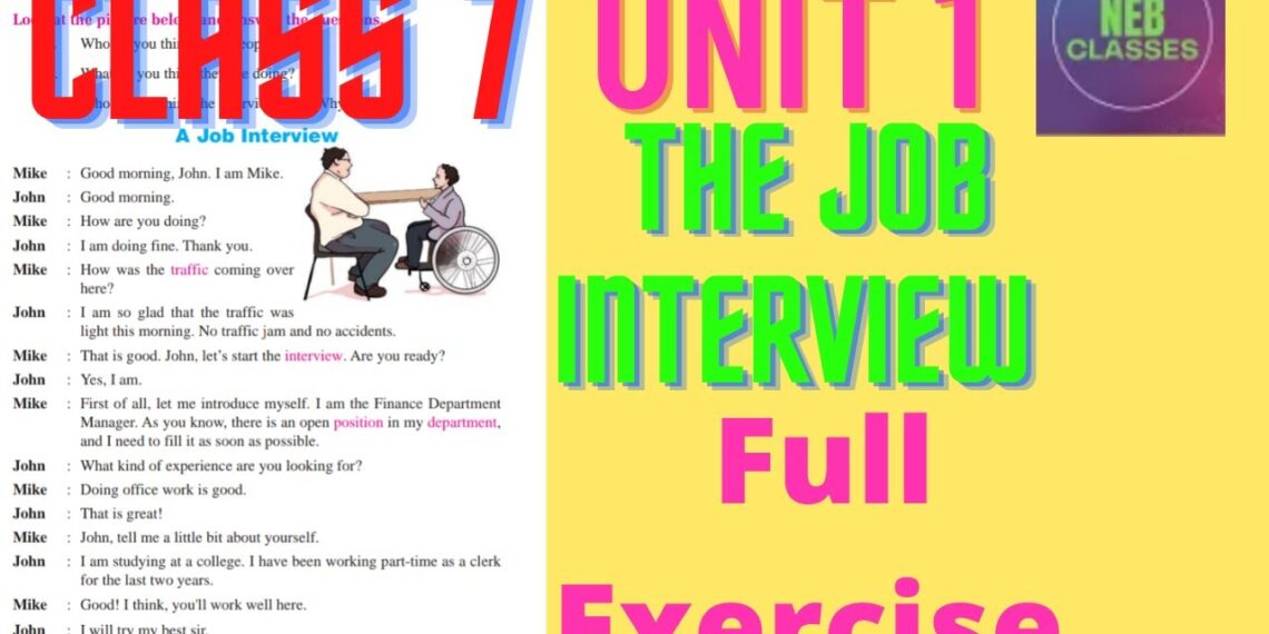 Class 7 English Book Chapter 1 Exercise 2079 | The Job Interview | Unit 1 Exercise |