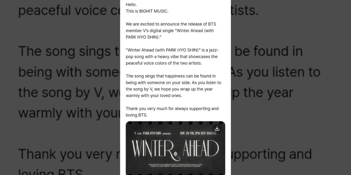 Taehyung and park hyo shin’s winter ahead new song #bts #kpop #shortsviral #kimtaehyung