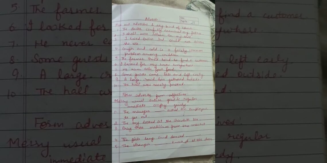 adverb class 7 test English grammar icse cbse