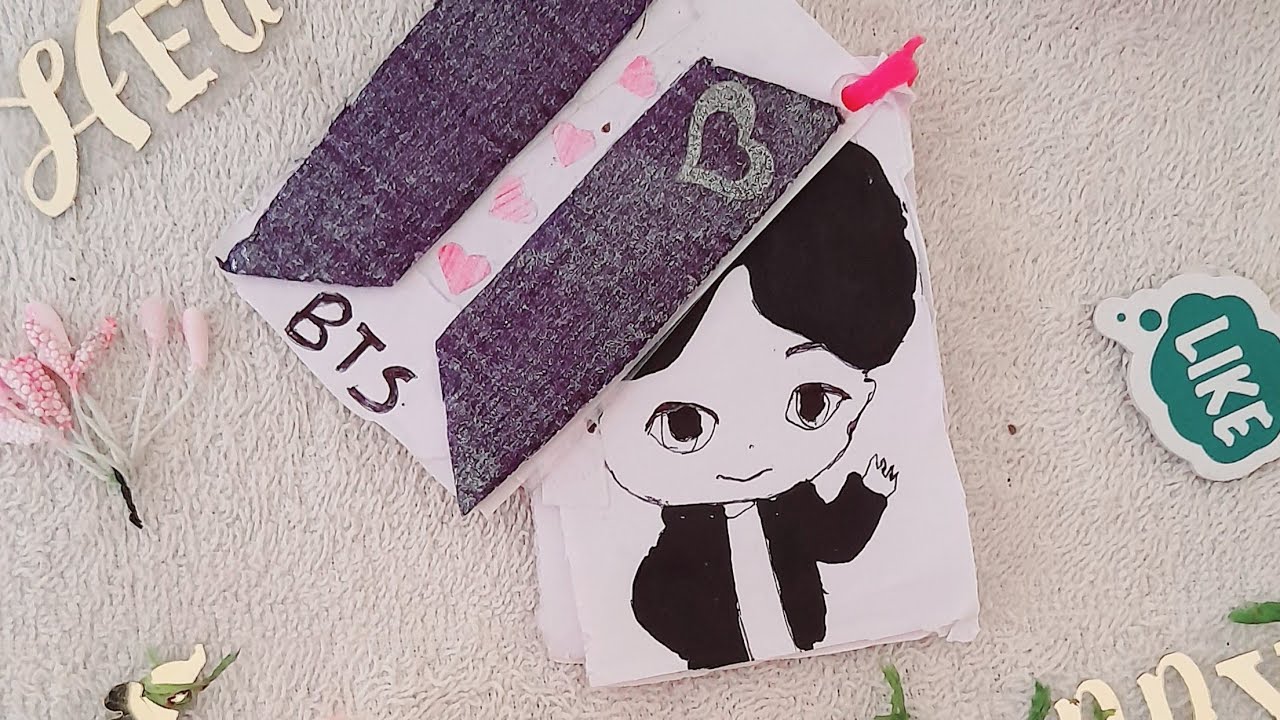 HOW TO MAKE AN AMAZING cute 💜BTS💜 book AT home | ITS  SO SIMPLE TO MAKE | TRY THIS AT HOME  | 💜HEA 💜